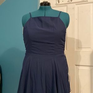 Dark blue floor length backless chiffon dress